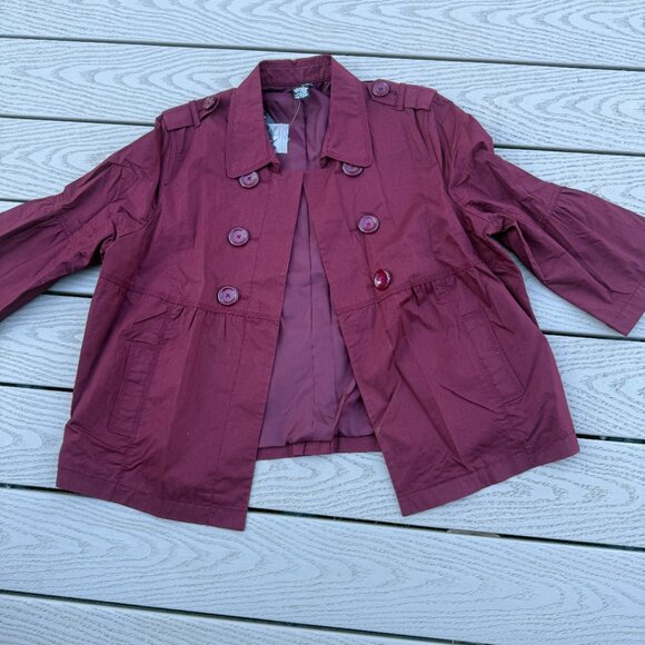 Mixit Women’s Maroon Jacket Open Front 3/4 Sleeves Pleating Buttons - Size XL - Picture 1 of 4
